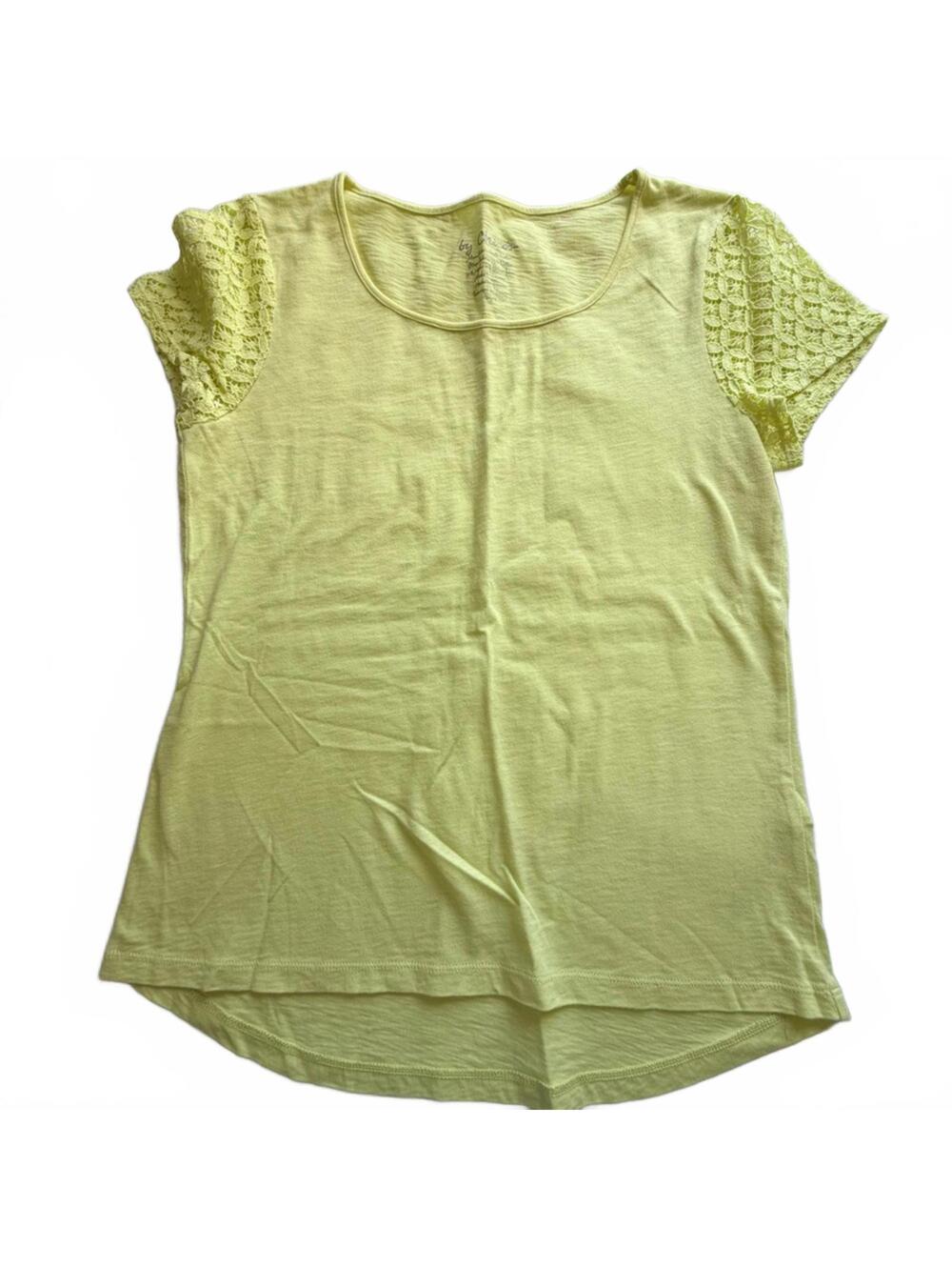Chico’s Lemon Short Sleeve Top with Lace Accents – 100% Cotton Summer Tee